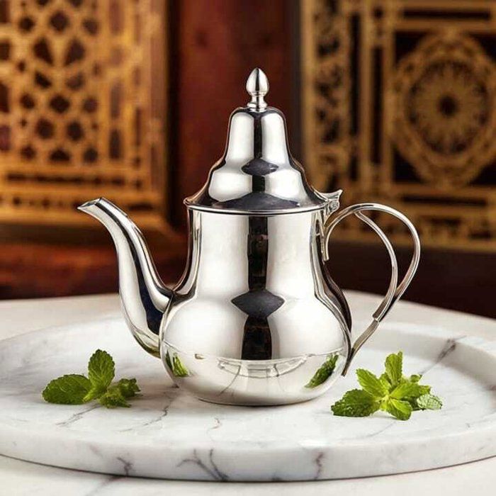 Théière marocaine - Grand modèle - Acier inoxydable - Capacité 1,4 L - Finition brillante