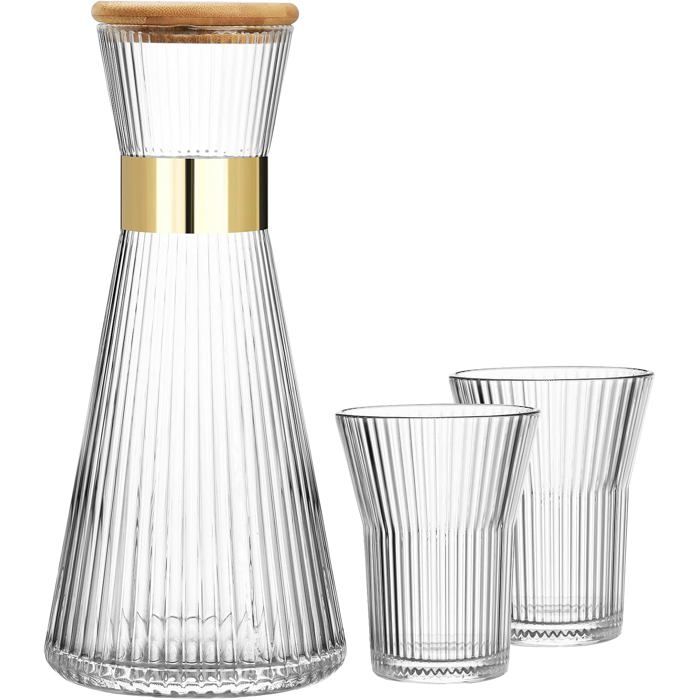 Accessoires de cuisine - Set Caraffe et 4 verres - Cristal - Décoration dorée - Couvercle en silicone