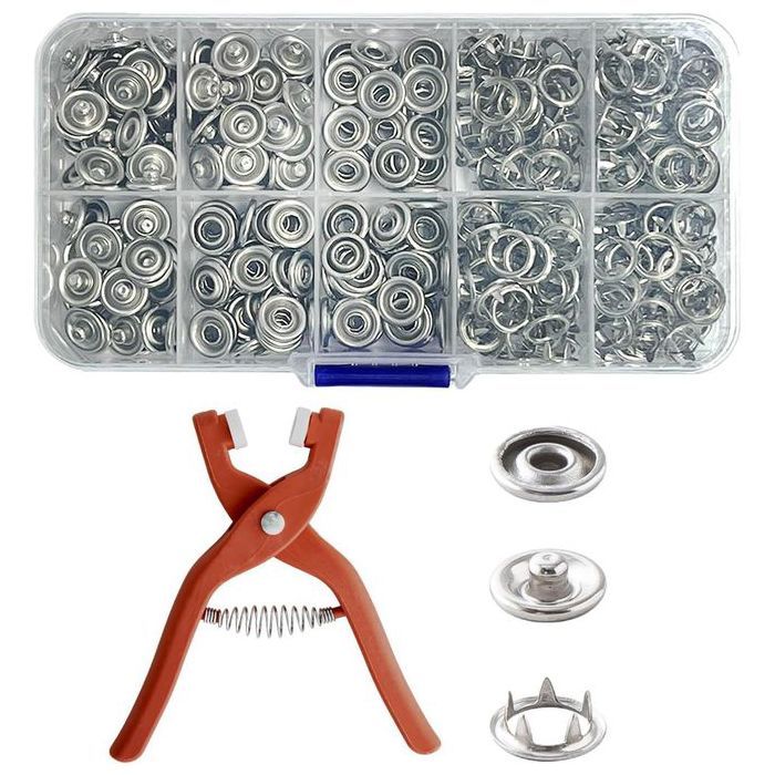 Lot de 100 paires de boutons pression en métal avec 1 pince à pression pour coudre des vêtements, du cuir, des jeans