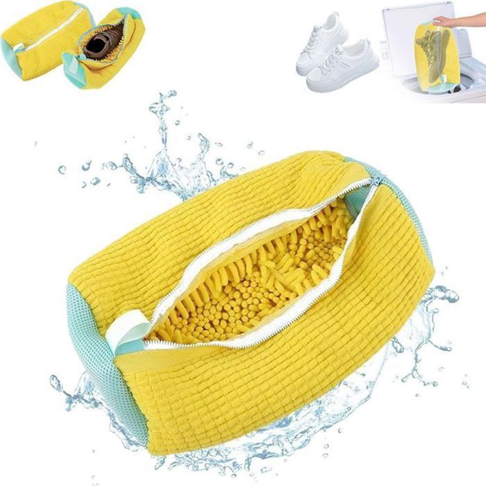 Sac de lavage pour chaussures, reutilisable, en maille, pour toutes les chaussures (jaune)