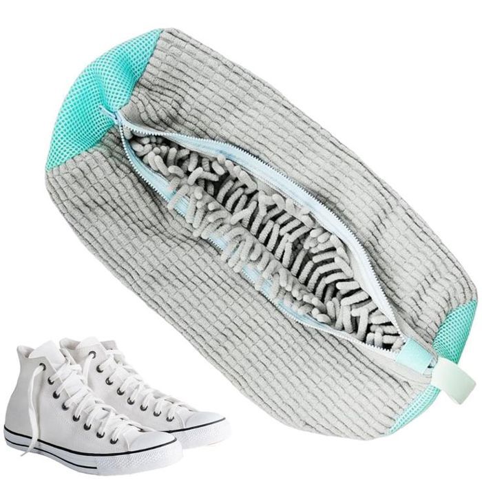 Sac de lavage pour chaussures, reutilisable, en maille, pour toutes les chaussures (gris)