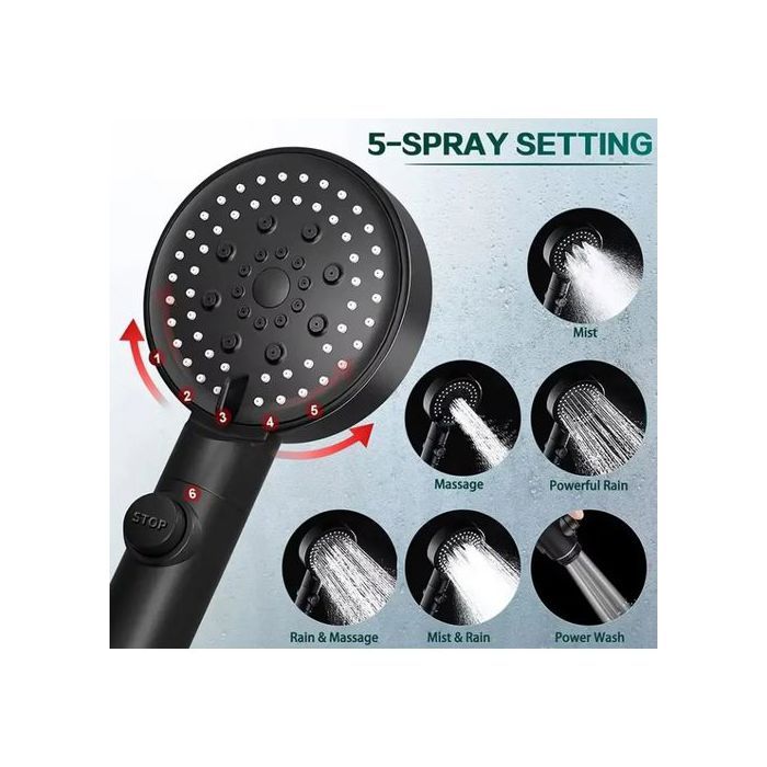 Belvie Douchette pomme de douche 5 modes pour salle de bain douchette noir star stop