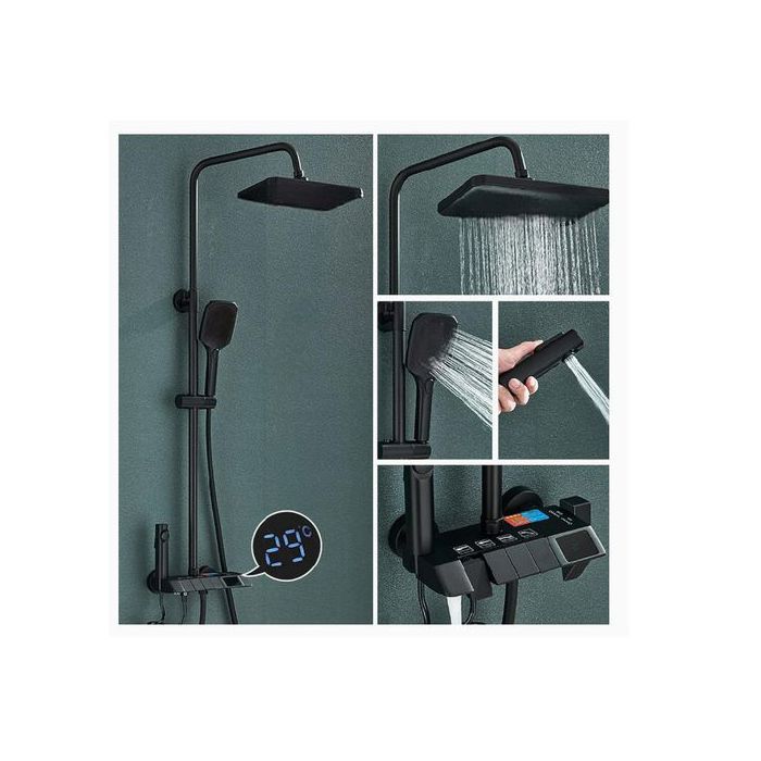 Ensemble colonne douche piano thermostatique afficheur led pour salle de bain