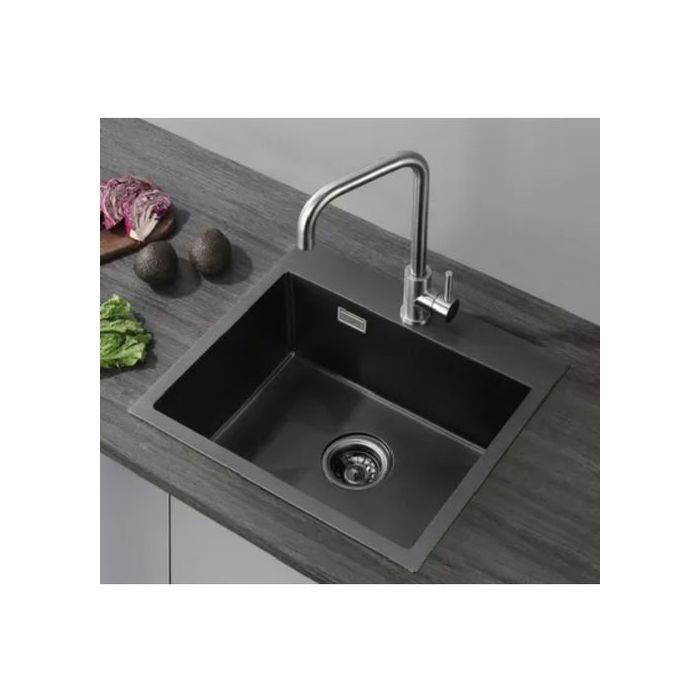 Évier de cuisine - SM - 50/40 cm - Inox noir - Double bac - Résistant à la corrosion