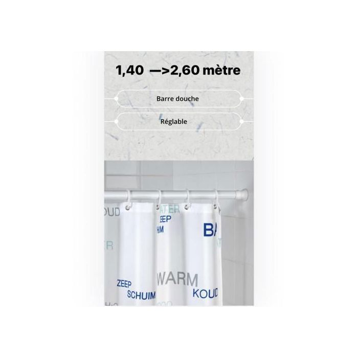 Tringle rideau douche barre pour le rideau douche reglable 1,40cm to 2.60