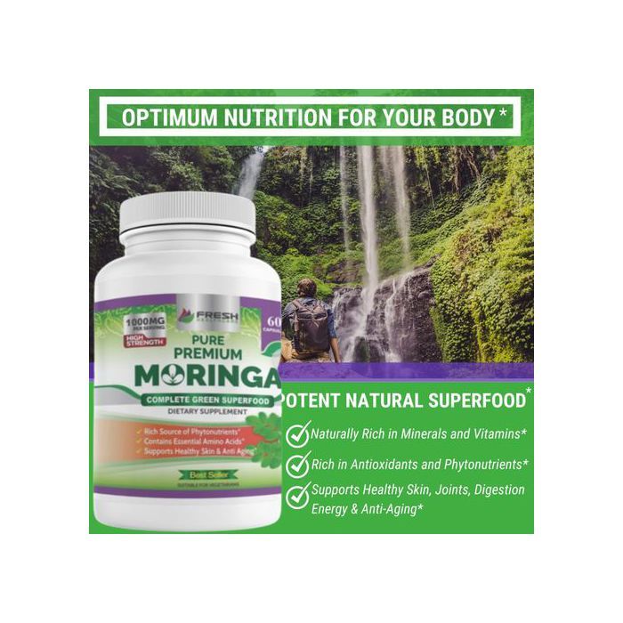 Pure Health Care Moringa BIO  Extra Fort,  100% Naturel et Pur  60 Gélules vegan de 1000mg Qualité Supérieure,