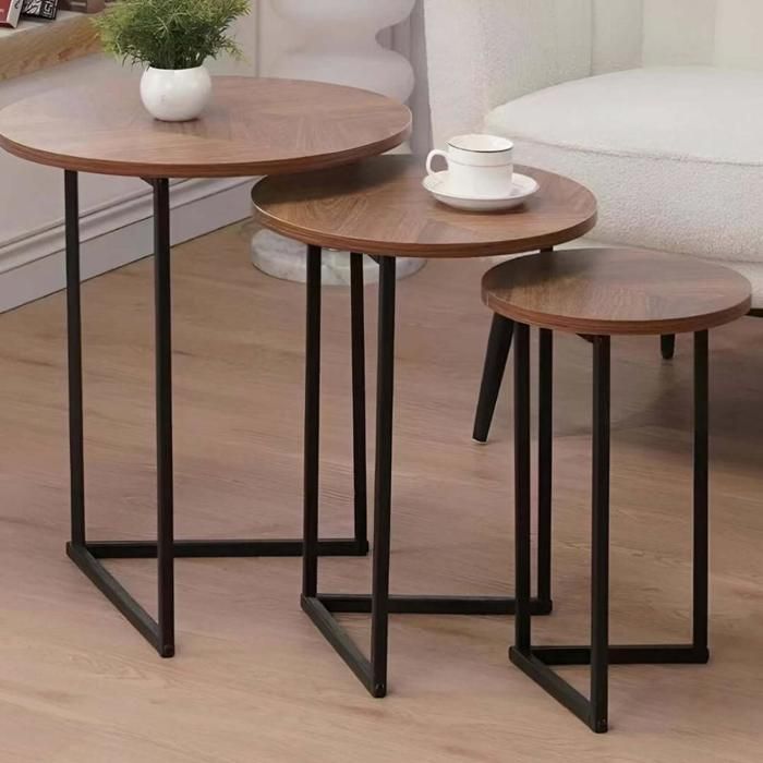 Table d'appoint - GENERIC - SLT240706102 - Set de 3 - Bois massif - Marron - Style essentiel