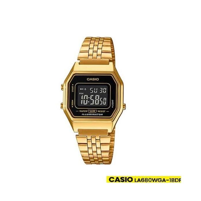 Casio Montre Femme Bracelet acier inoxydable plaqué Or-Cadran noir-LA680WGA-1BDF