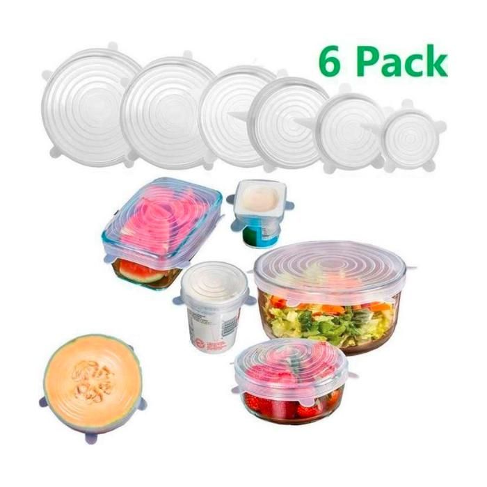 Couvercles Silicone Extensibles – Lot de 6, Réutilisables, Ronds, Blancs – Conservation des Aliments