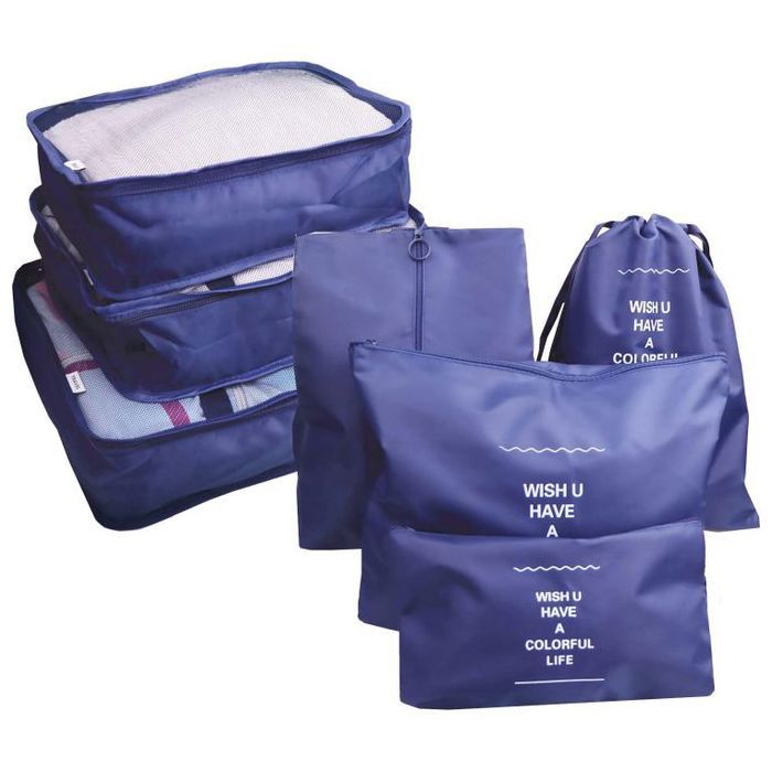 Organisateur de voyage - Kit de 7 sacs - Imperméable - Zippée - Bleu