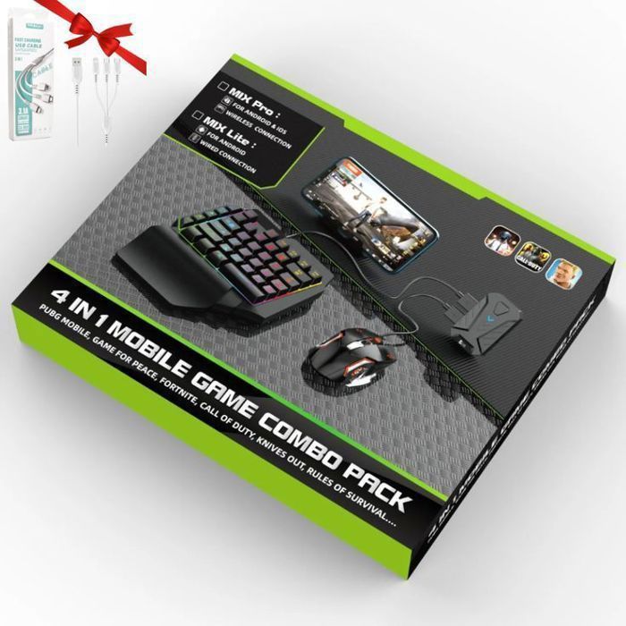 Ensemble Clavier & Souris Gaming Mobile avec Convertisseur – Compatible Android, iOS & iPad