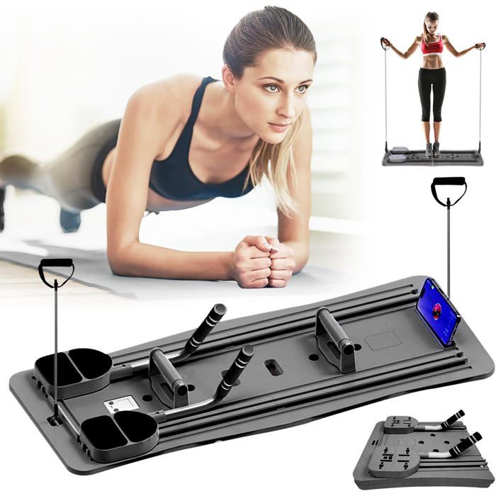 Planche Pilates 5-en-1 multifonctionnelle – Reformer abdominal noir, entraînement complet
