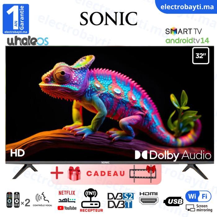 Smart TV 32 pouces - SONIC - HD - Frameless - Dolby Audio - Android (Whale OS TV)