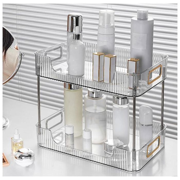 Étagère de rangement de maquillage à 2 niveaux, plateau de présentation pour le bureau, la commode, la cuisine et la salle de bain