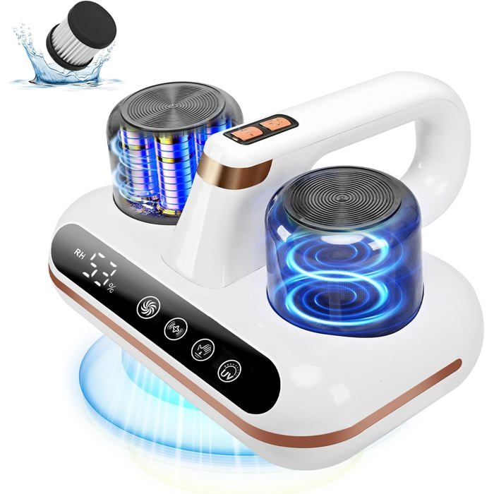 Aspirateur anti-acariens UV-C portable avec brosse turbo pour nettoyage en profondeur literie et canapé