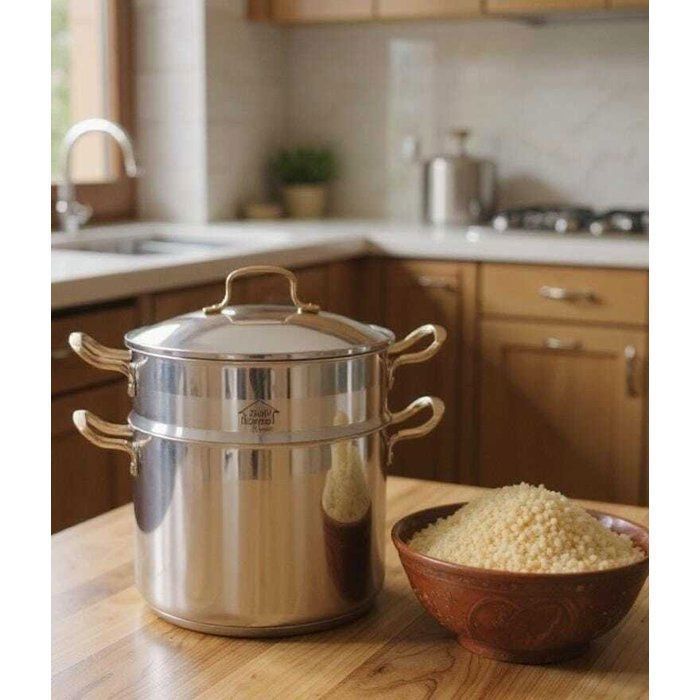 Ustensile de cuisine - AYA HOME - Couscoussier - Inox - 12L - Poignées dorées