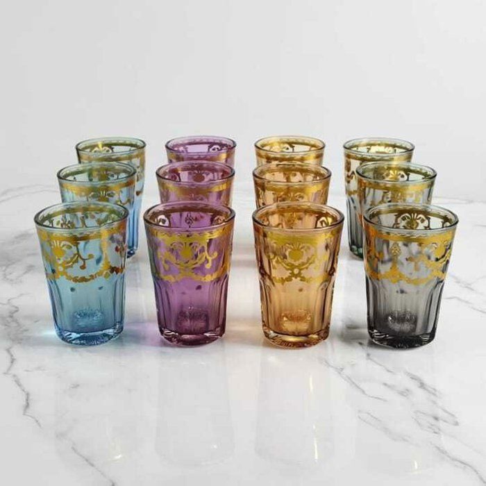 Verres à thé - AYA HOME - Set de 12 - Cristallin couleurs - Design marocain - multicolore models aléatoires