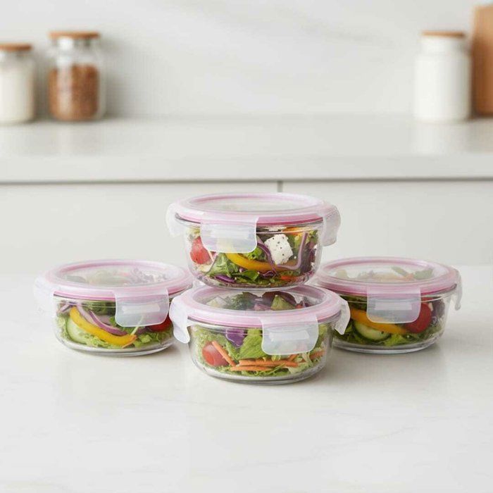 Boîtes en verre hermétiques - AYA HOME - Rond ou carré - 250 ML - Lot de 4 - models & couleurs aléatoires