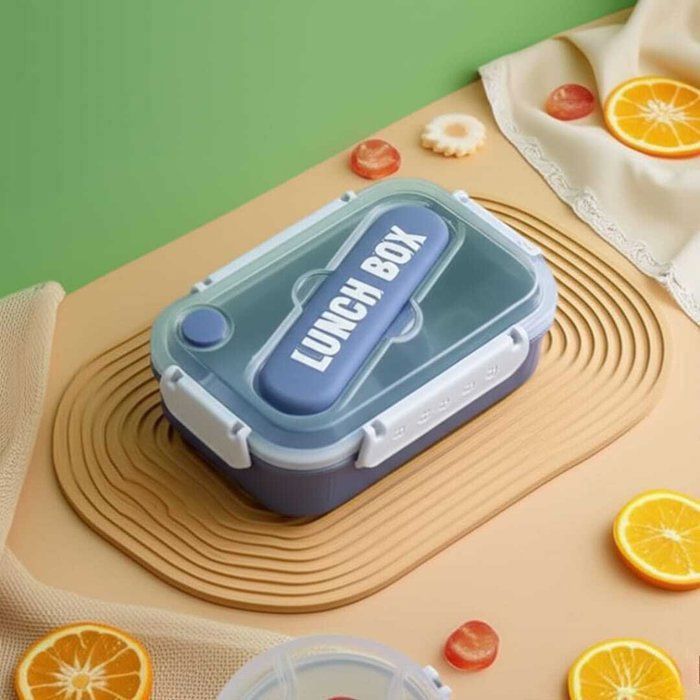 Lunch box couleur bleu – 2 Compartiments Intérieurs inox – Étanche & Portable-24cm/17cm-Couleurs aléatoires