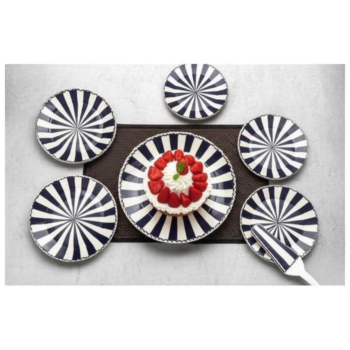 Set à gâteau - AYA HOME - 7 pièces - Porcelaine - Couleur bleu - Compatible lave-vaisselle