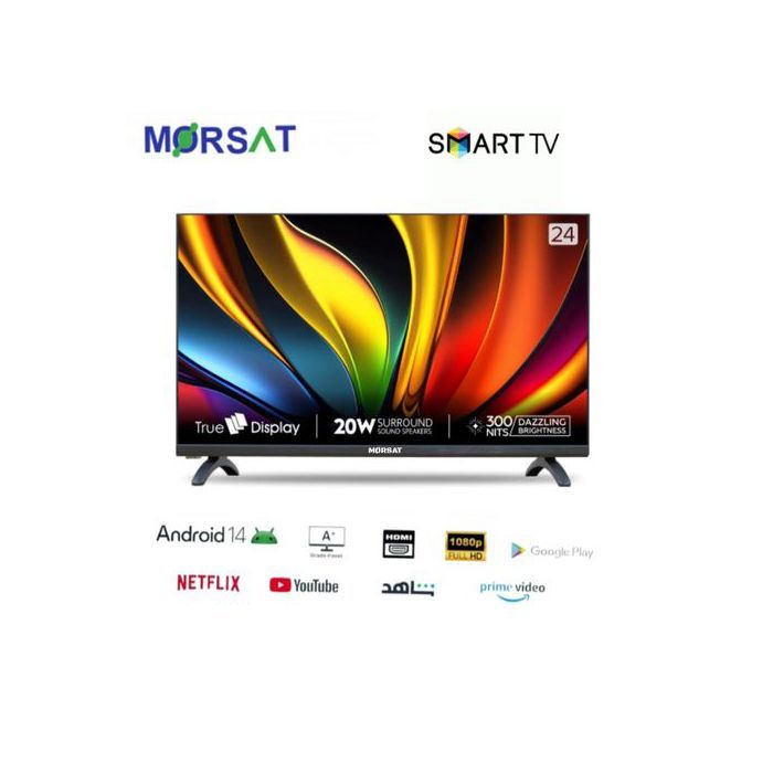 MORSAT Smart TV 24" Full HD – Android 14 – Récepteur TNT Intégré – Écran Fin & Élégant – Noir