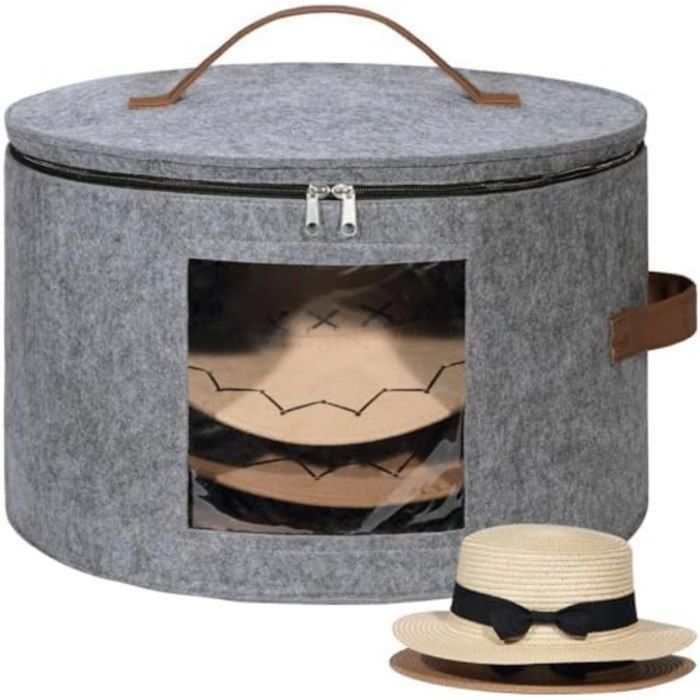 Boîte à chapeaux ronds en feutre sac de rangement pour chapeaux pour femme, pliable, 41,9 cm de profondeur x 27,9 cm de largeur