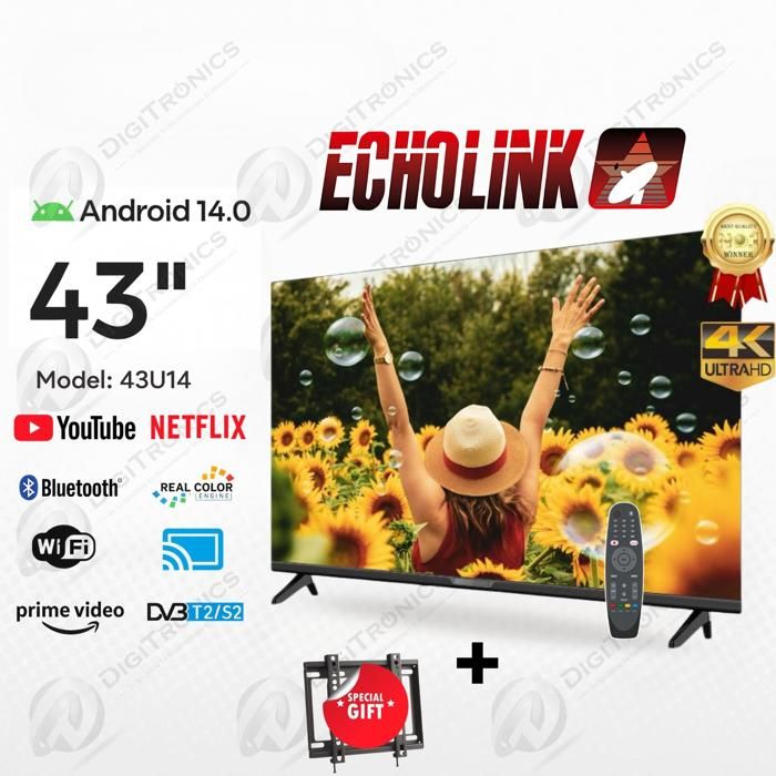 Smart TV 43 pouces - ECHOLINK - 4K Ultra HD - Android 14 - Bluetooth - Wi-Fi