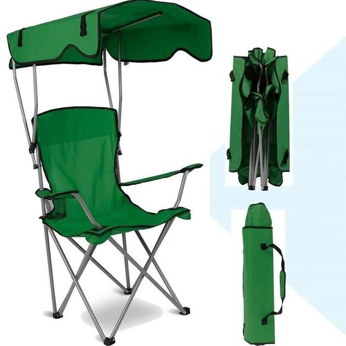 Chaise de Camping Pliable avec Pare-Soleil Ajustable - Tissu Oxford - Porte-Gobelet Intégré