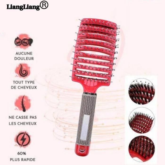 Brosse Démêlante - LIANGLIANG - Anti-Casse - Anti-Nœuds - Poils Naturels - Manche Antidérapant