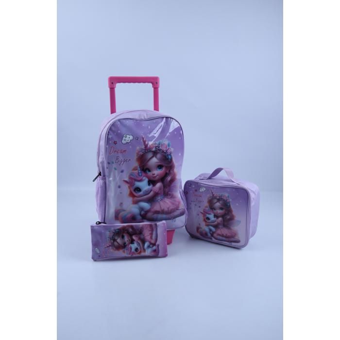 Set trolley fille - GENERIC - Licorne - 40 cm - Sac goûter - Trousse assortie