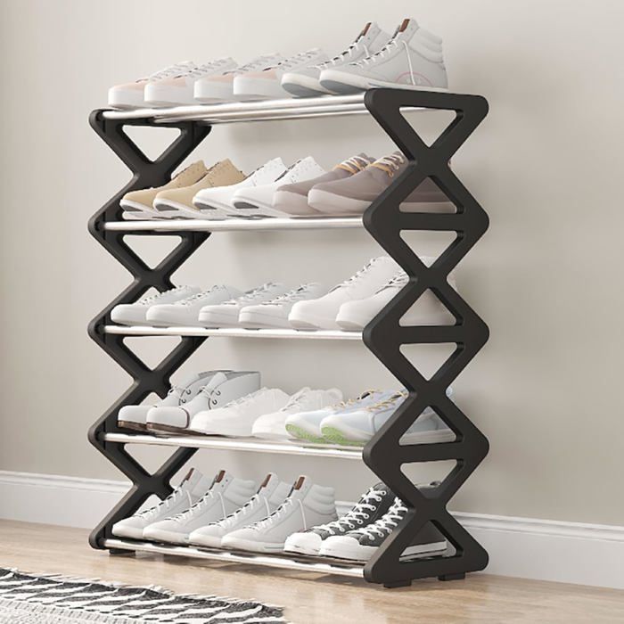 Râtelier à chaussures en métal noir 5 niveaux pour 10-15 paires – Organisation facile entrée, garage, chambre
