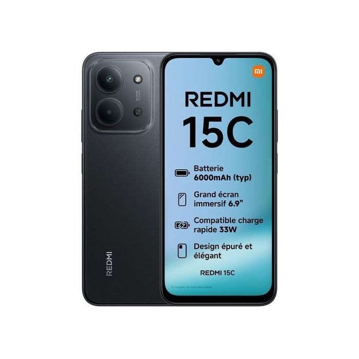 Xiaomi Redmi 15C 128Go/4Go RAM -Mediatek Helio G81 Ultr -33W -50 MP -couleur noir