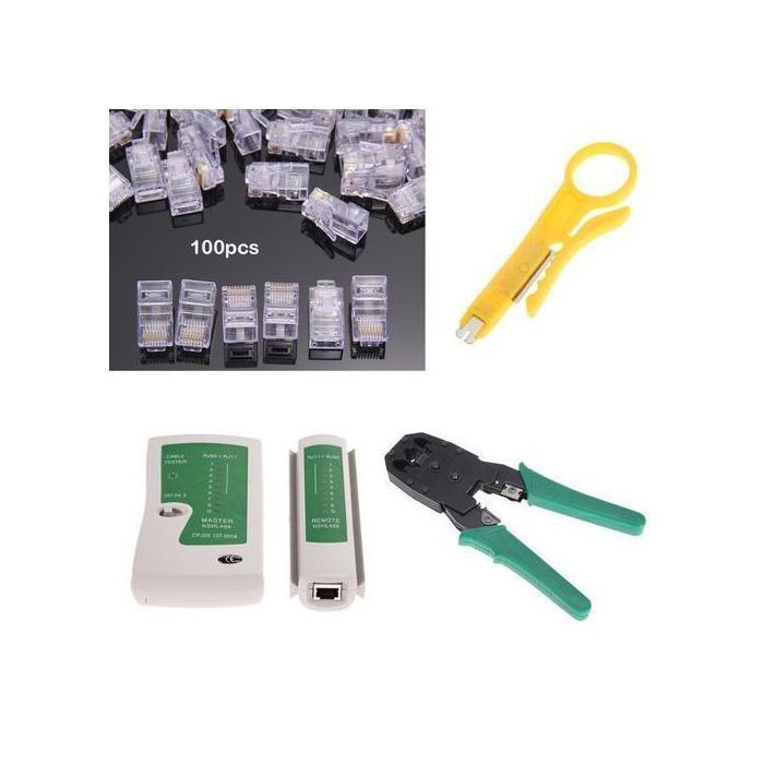 Kit Pince Réseau RJ45 et RJ11 + Testeur Câble + 100pcs Pleug RJ45 Connector