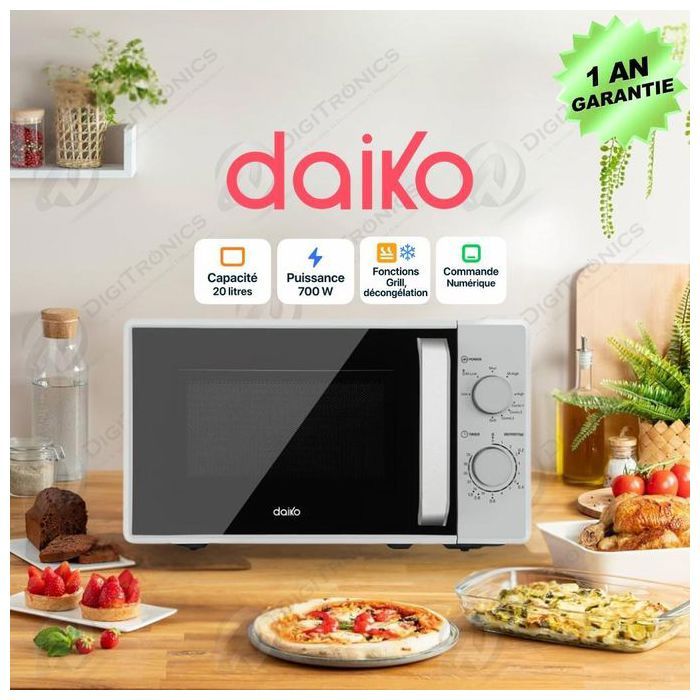 DAIKO Micro-ondes Grill 20 L, 700W, fonction décongélation, 5 niveaux, FMO-2042GDK