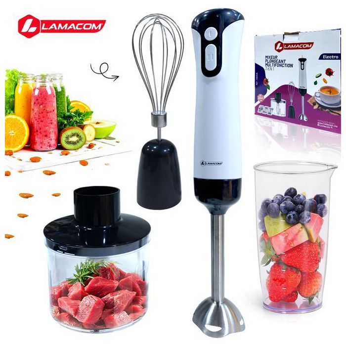 Lamacom Mixeur plongeant [3 en 1], Mixeur avec 2 Vitesses, Mini-hachoir inclus