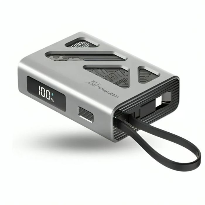 KONFULON - Power Bank A58Q — 10 000 mAh, 30W Super Fast Charge, double câble intégré (iPhone + USB‑C), format compact