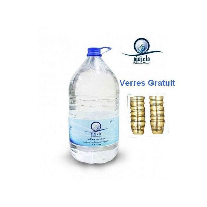 Pack 12 Verres à Eau + Eau Zamzam bouteille de 5 LITRES
