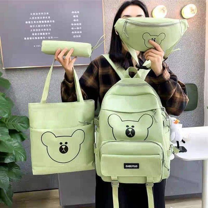 Ensemble Scolaire 4PCS Fille Motif Ours – Sac à Dos, Fourre-Tout