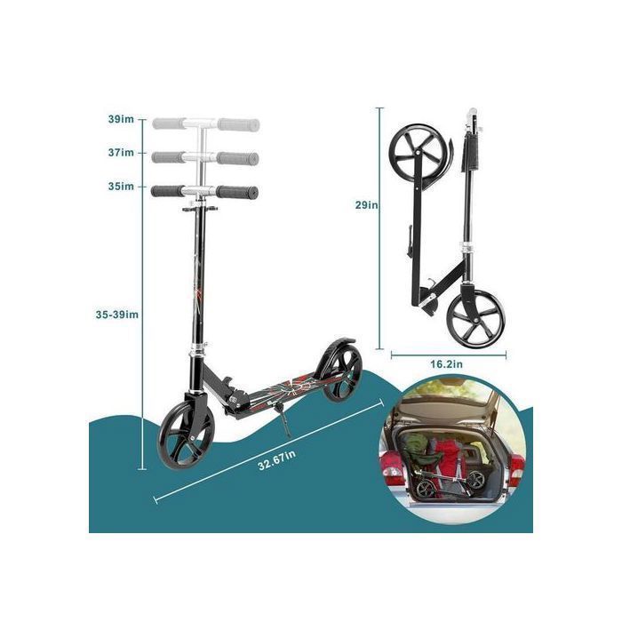 Trottinette Pliable Enfant/Adulte – Noir – Frein à Main – Guidon Réglable – +5 ans – Supporte 80 kg