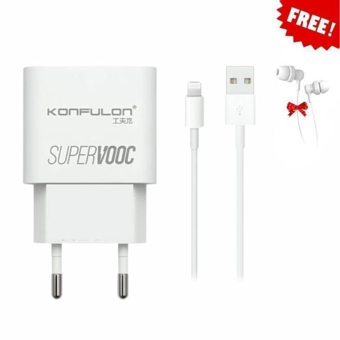 Chargeur Konfulon C87Q USB vers Lightning + Ecouteur Gratuit