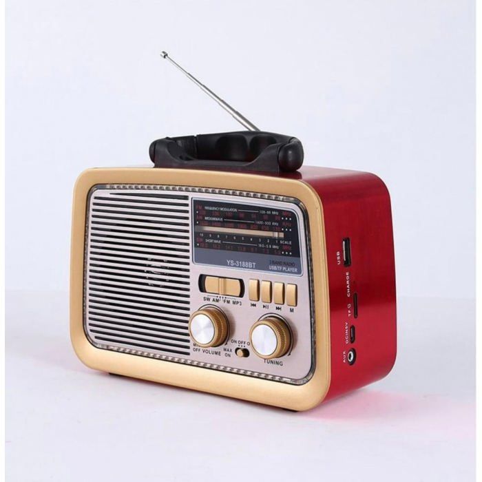 Radio - Vintage Multibande - Bluetooth - Rechargeable USB - Portable Rouge