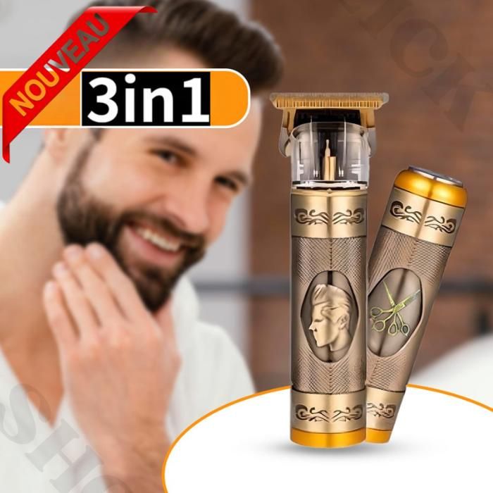 Tondeuse à cheveux et à barbe avec tondeuse de finition et tête de coupe pour le nez pour hommes 3 en 1