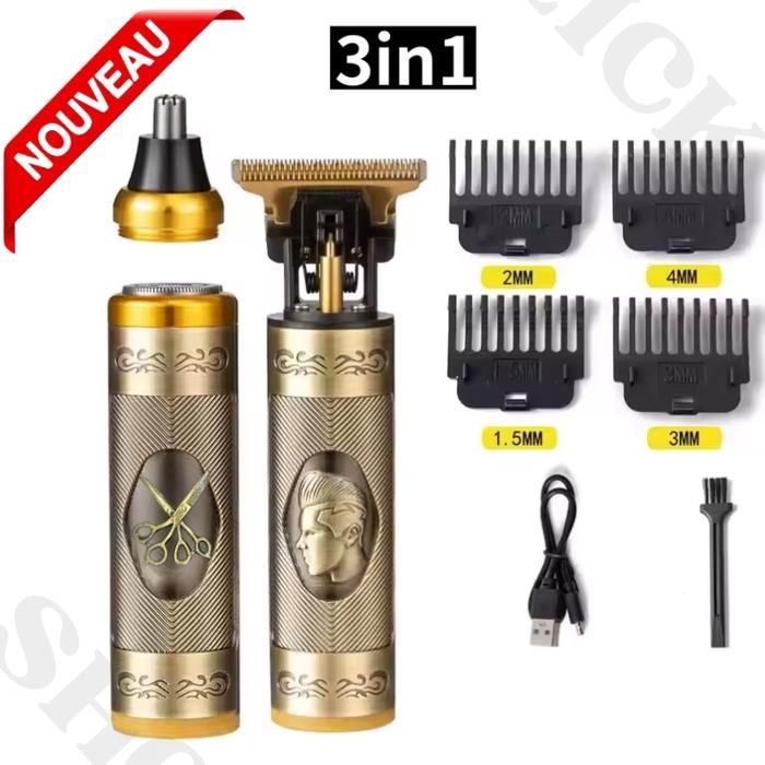 Tondeuse à cheveux et à barbe 3-en-1 pour hommes - Système anti-pincement, lame en T, toilettage haute performance
