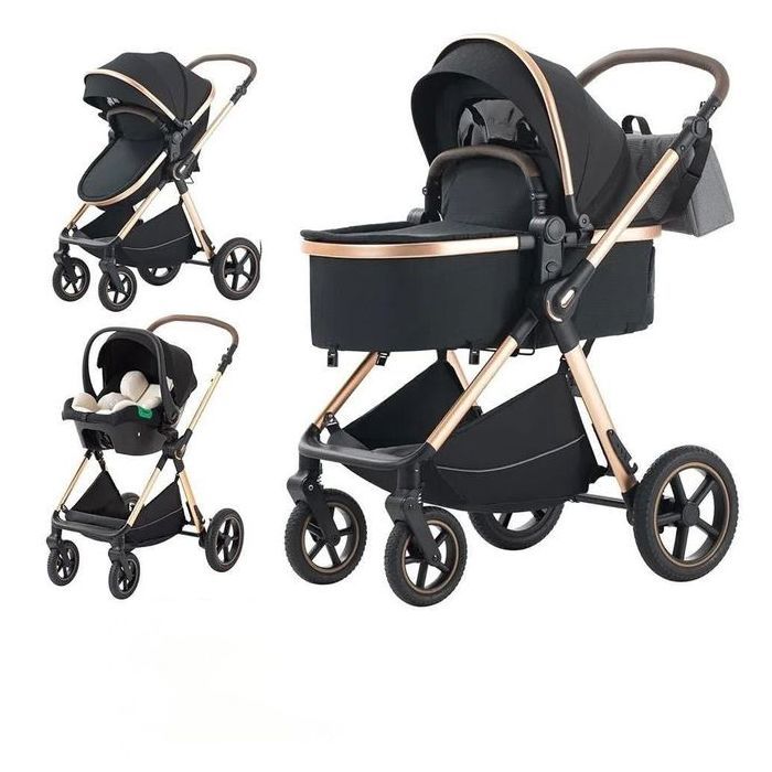 Poussette 3 en 1 Kidilo avec Maxi-Cosi, Moustiquaire et Couvre-Jambe – Guidon Réglable et Siège Réversible