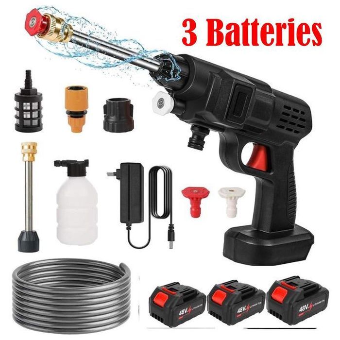 Pistolet de Nettoyage Portable avec 3 Batterie, Pistolet de lavage auto sans Fil 48V, Haute Pression