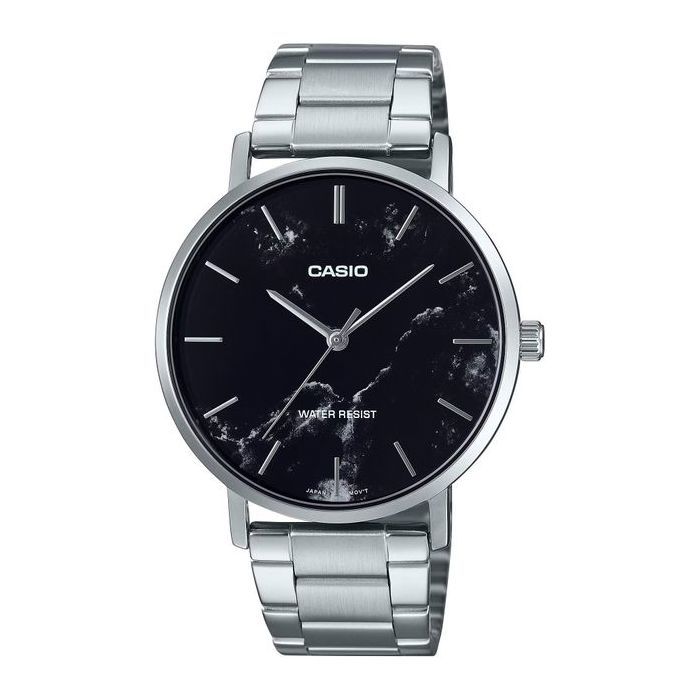 Montre homme - CASIO - MTP-VT01DM-1A - Cadran marbre noir - Acier inoxydable - Étanche