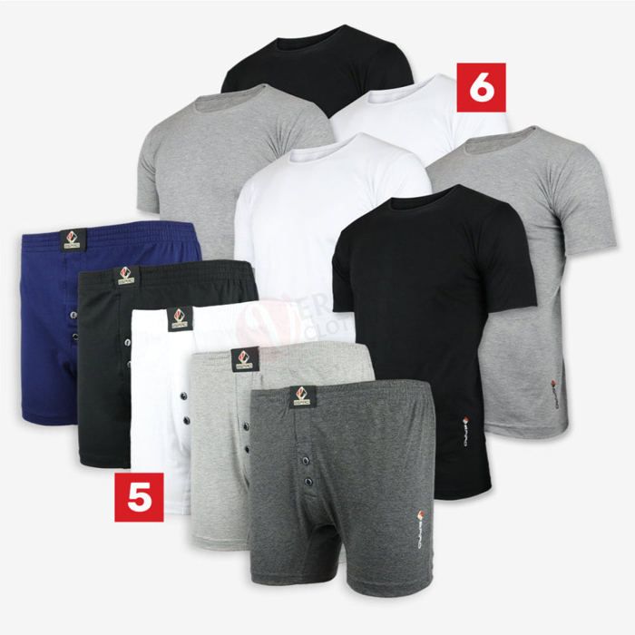 ESPIRO Lot 5 Caleçons + 6 Tshirts 100% Coton Multicolore