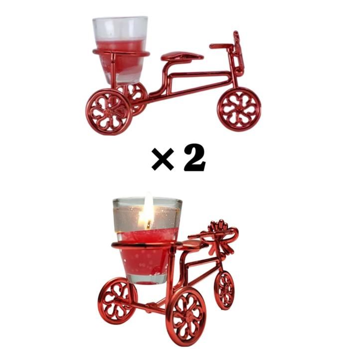 Bougeoir. Support bougie. 2 Supports en forme de tricycles avec bougie parfumée.