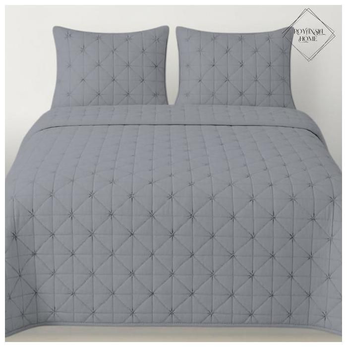 ROYANSIA HOME - Couvre‑lit 250×260 cm avec 2 taies d’oreiller, tissu doux - Gris