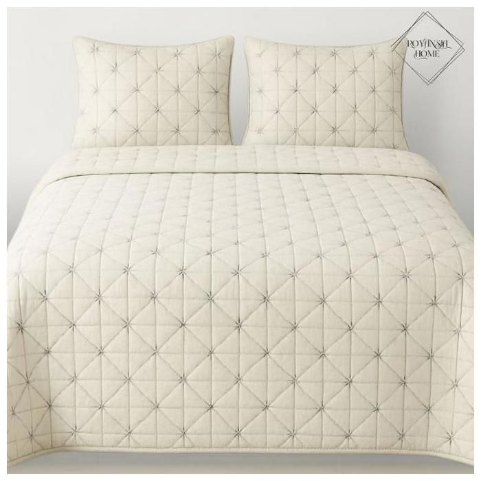 ROYANSIA HOME - Couvre-lit - 250x260 cm - Tissu Doux - 2 Taies d'Oreiller - Beige